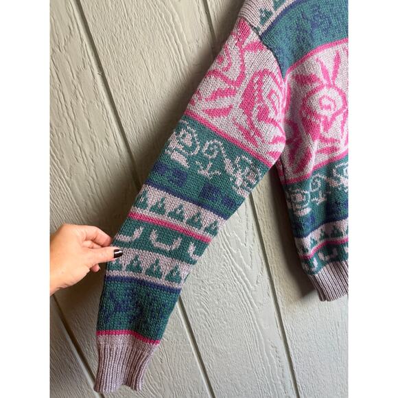 Vintage 80s Woolrich Wool Cottagecore Floral Sweater, Large - Picture 2 of 6